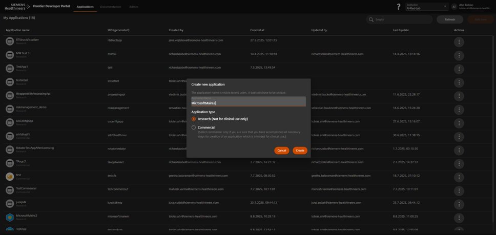 Create New Application