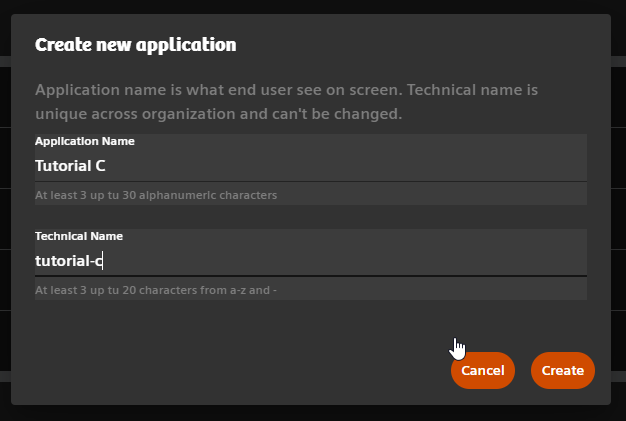 Create new app in dev portal Create new app